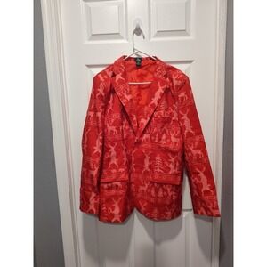 Mens Large Red White Snowflake Blazer Winter Holiday Christmas Jacket Party